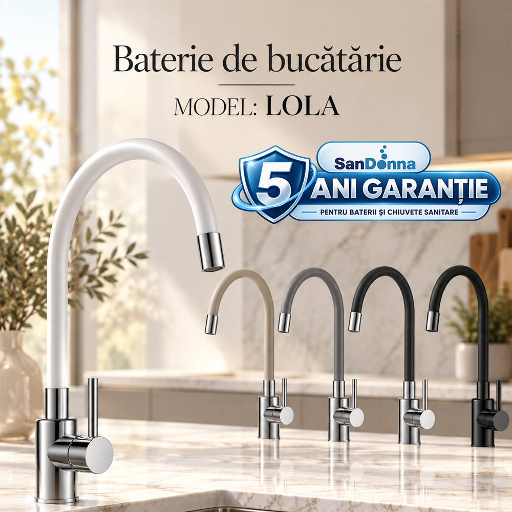 Chiuvete, Baterii Sanitare și Accesorii - Baterie de bucătărie cu pipă flexibilă, finisaj mat, LOLA (5 ANI GARANȚIE)