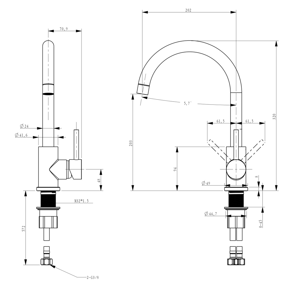 Baterie de bucătărie din oțel inoxidabil, monocomandă, pipă înaltă, aerator integrat, ALFA (5 ANI GARANȚIE) [3]
