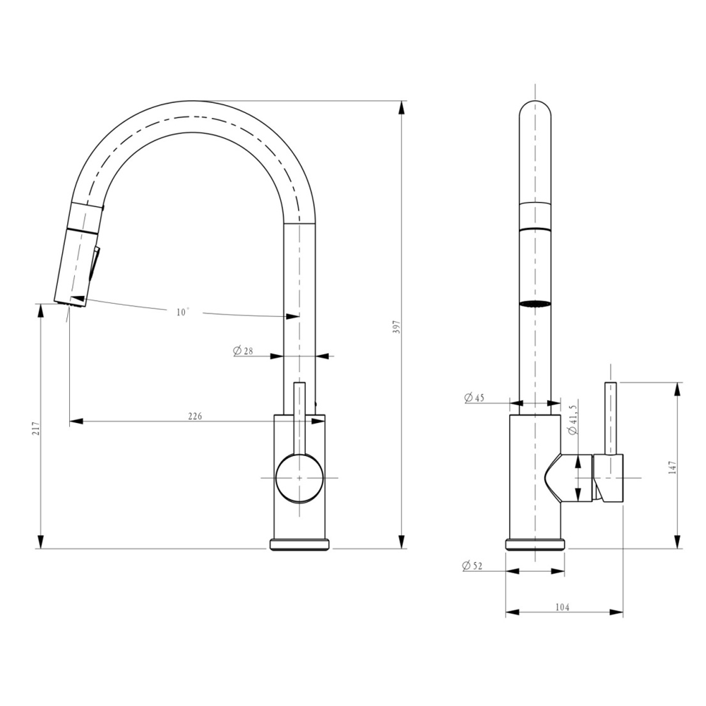 Baterie de bucătărie neagră cu duș extractabil și 2 funcții de curgere, AMELIA (5 ANI GARANȚIE) [5]