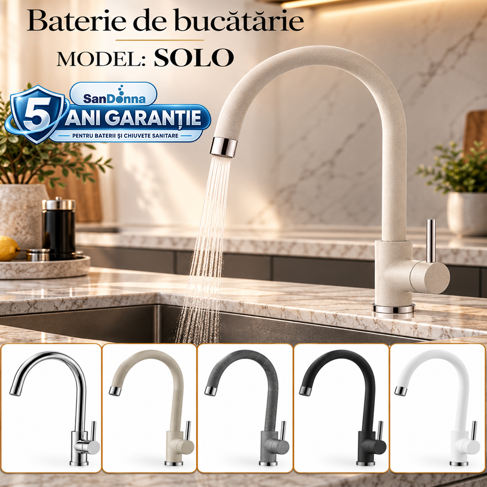 Chiuvete, Baterii Sanitare și Accesorii - Baterie de bucătărie pivotantă din alamă, înălțime 35 cm, SOLO (5 ANI GARANȚIE)