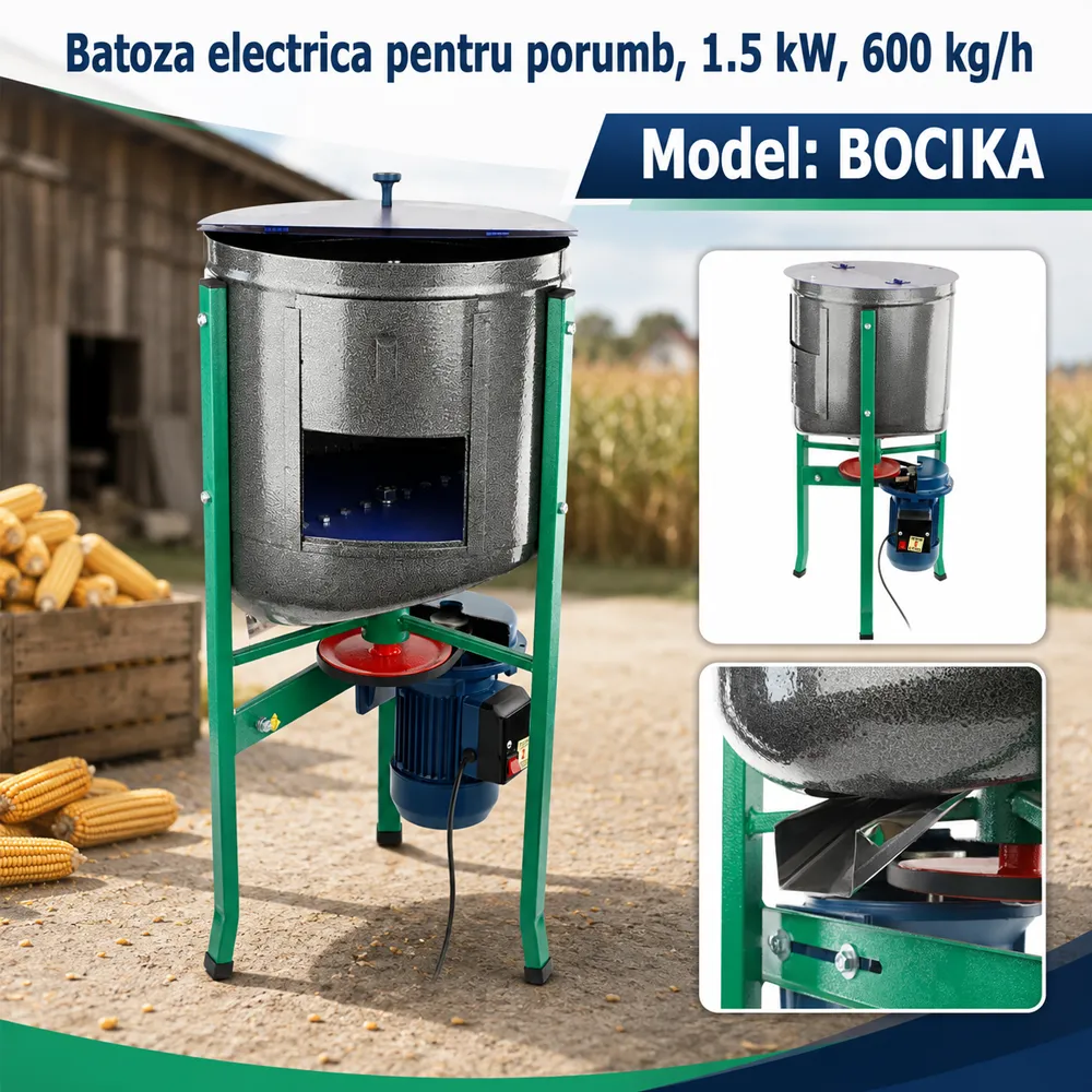Batoză electrică pentru porumb 1500W, 600 kg/h, cuvă 45 L, BOCIKA [3]