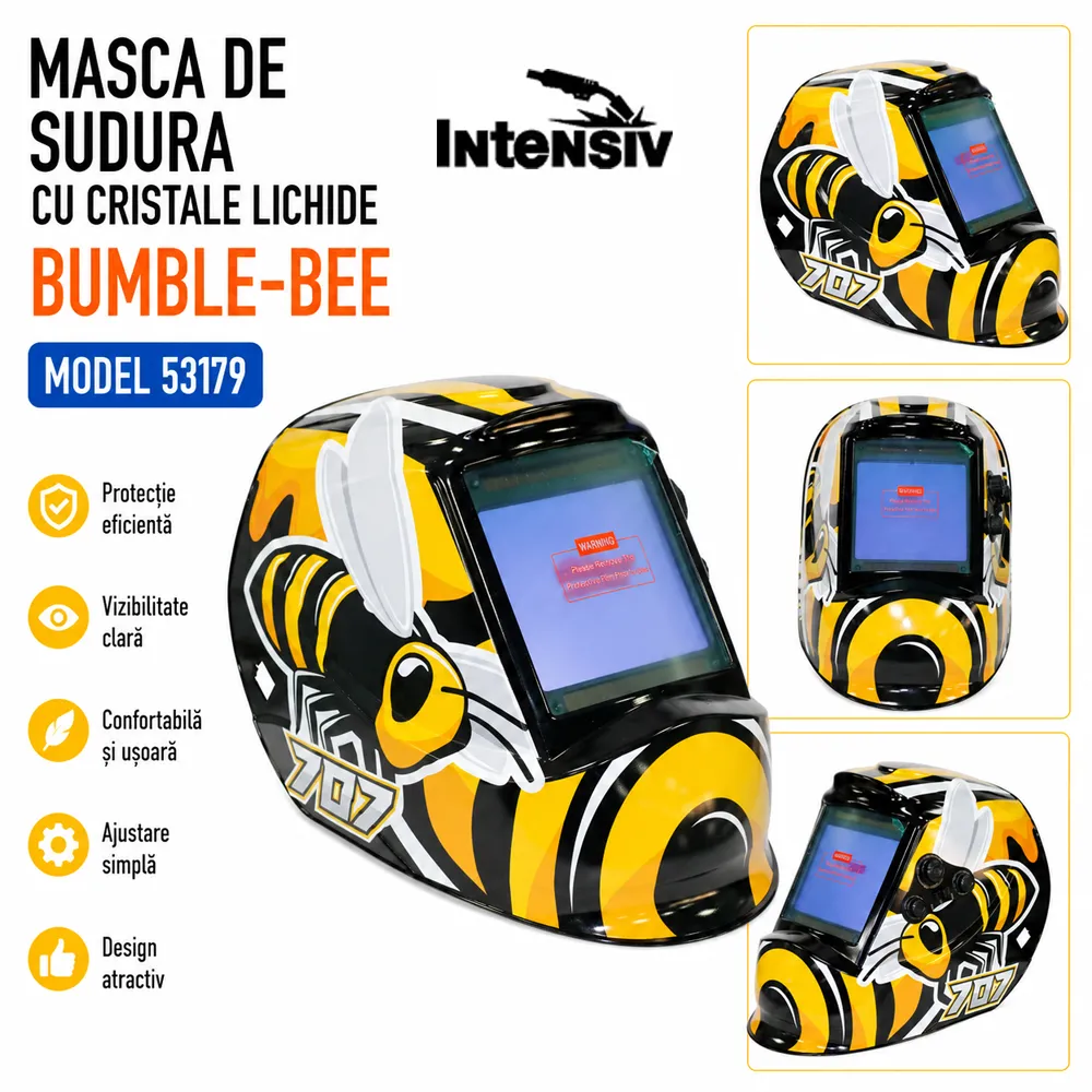 Mască automată de sudură cu 4 senzori, vizor 100 × 93 mm și reglaj DIN 9–13, BUMBLE-BEE [4]