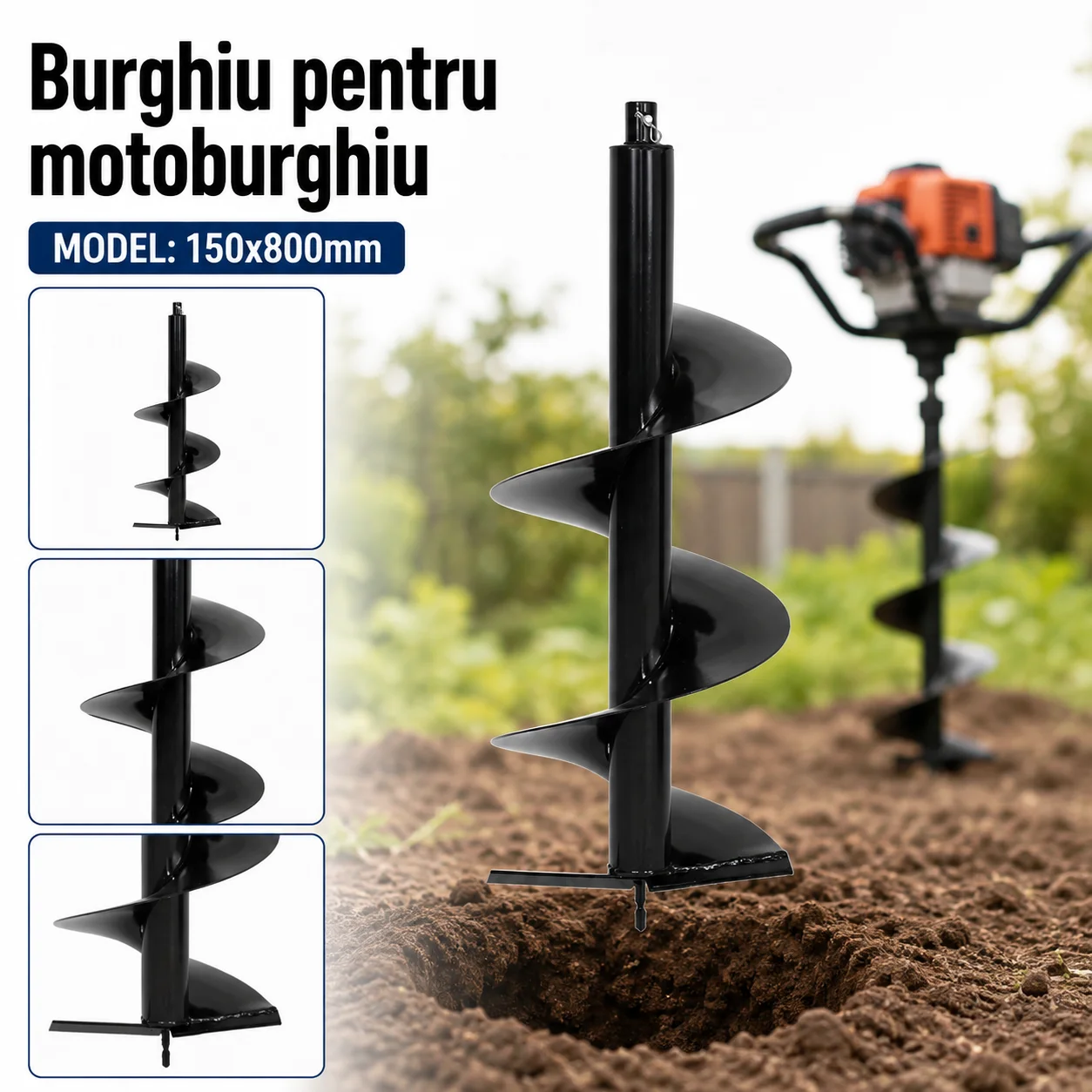 Burghiu pentru motoburghiu 150 x 800 mm, pentru forat pământ [1]