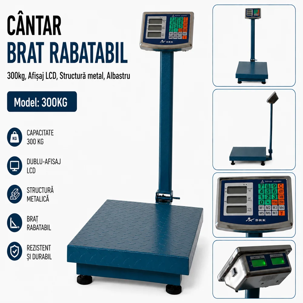 Cântar electronic cu platformă 300 kg, afișaj dublu LCD iluminat și acumulator [4]