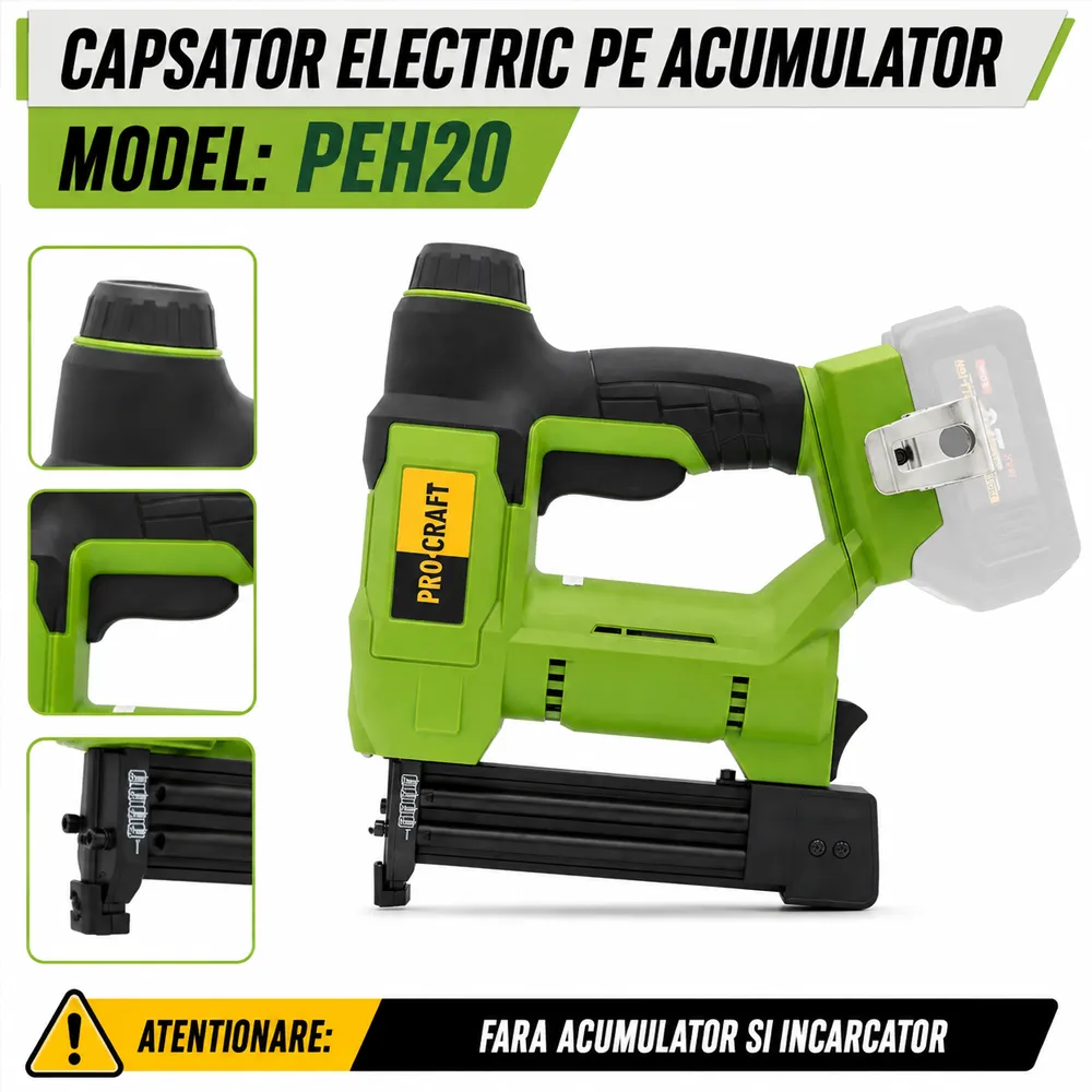 Capsator pe acumulator 20V, capse T600/T606, cuie tip F, magazie 100 buc, PEH20 [Fără acumulator și încărcător] [3]