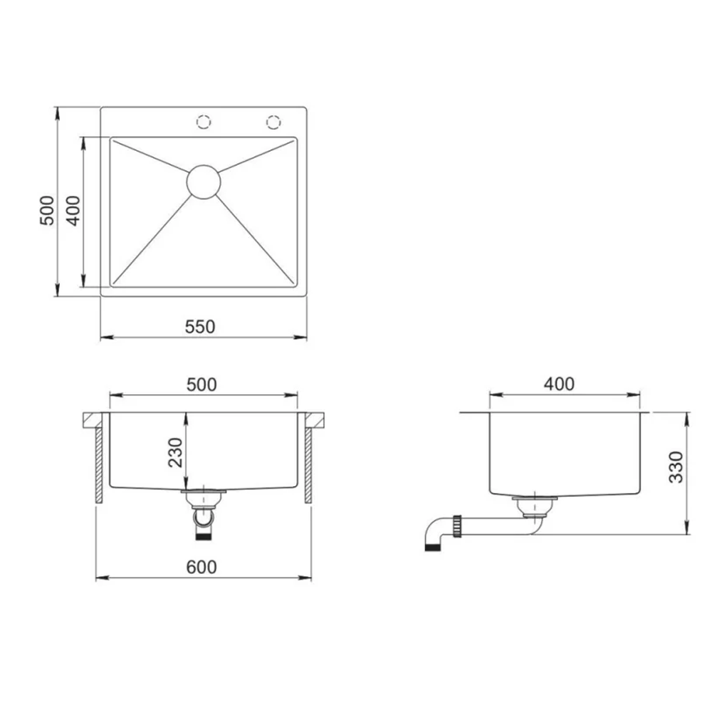 Chiuvetă de bucătărie handmade din inox AISI 304, 550 x 500 x 230 mm, cu tăviță, dozator și sifon, HD5550 (5 ANI GARANȚIE) [3]