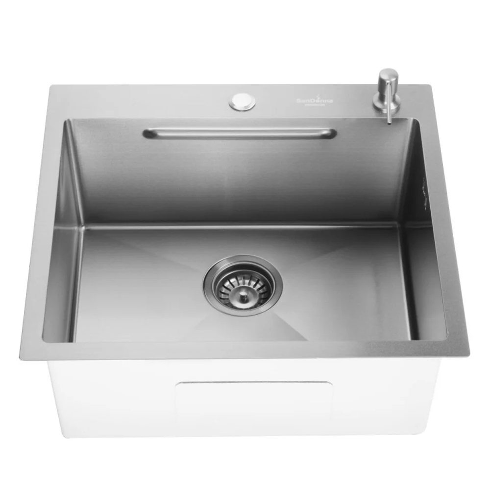 Chiuvetă de bucătărie handmade din inox AISI 304, 550 x 500 x 230 mm, cu tăviță, dozator și sifon, HD5550 (5 ANI GARANȚIE) [2]
