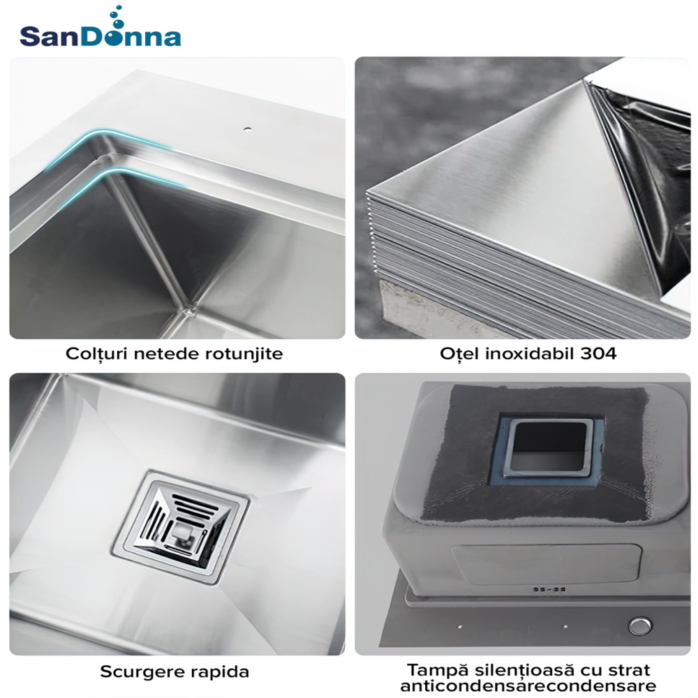 Chiuvetă de bucătărie multifuncțională handmade din inox AISI 304, 680 x 500 mm, cu baterie și accesorii, HD6850 (5 ANI GARANȚIE) [3]