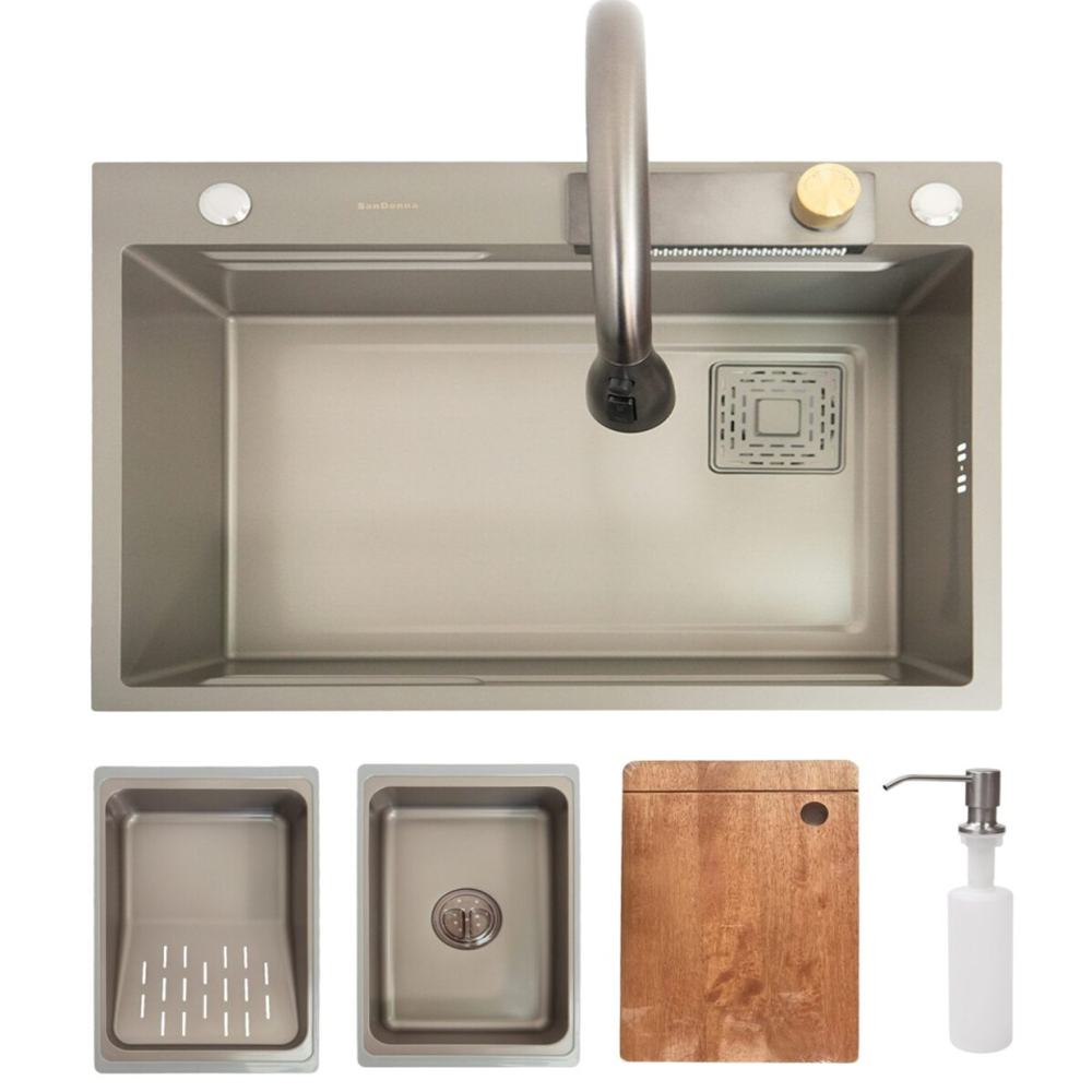 Chiuvetă de bucătărie multifuncțională handmade din inox AISI 304, 680 x 500 mm, cu baterie și accesorii, HD6850 (5 ANI GARANȚIE) [2]