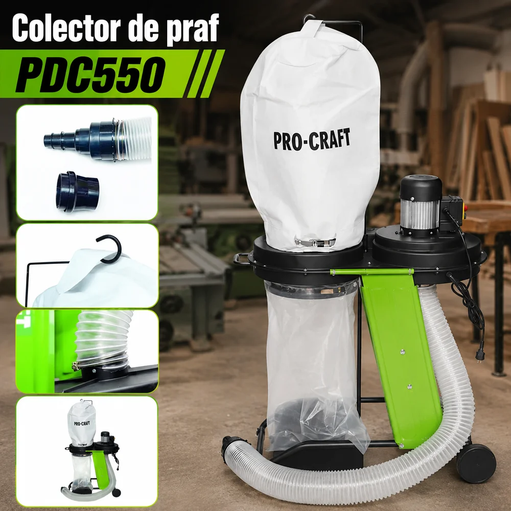 Colector de praf 550W, 1150 m³/h, sac filtrant 75 L, PDC550 [4]