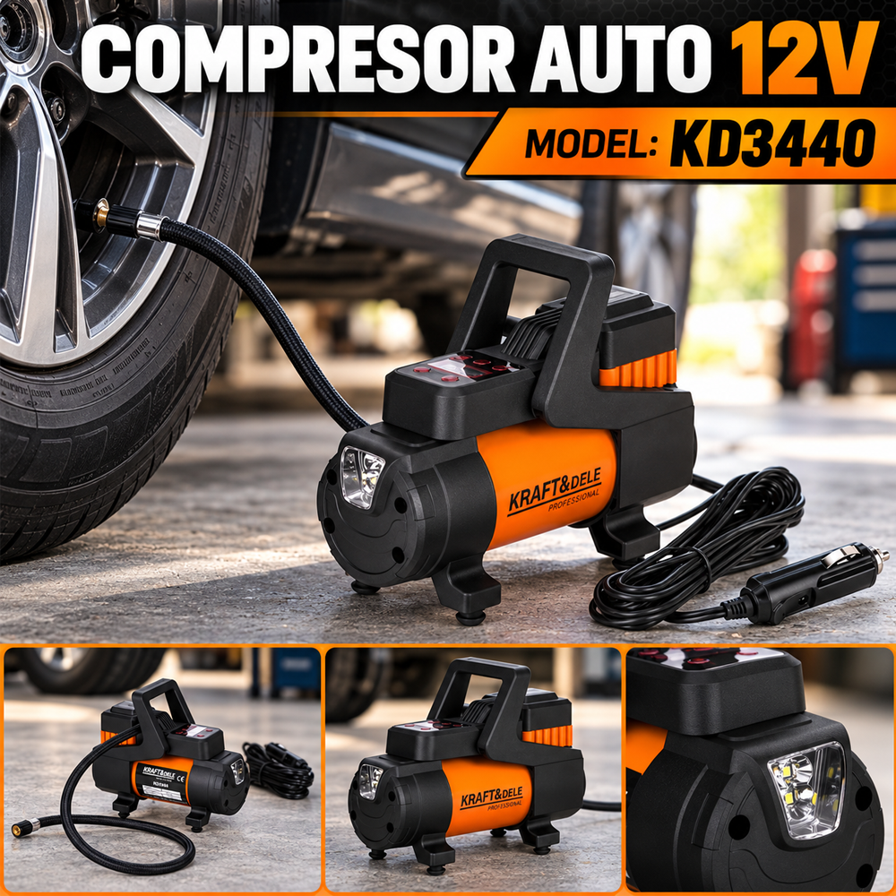 Compresor auto 12V, 168 W, 200 PSI, 45 l/min, afișaj digital, geantă, KD3440 [4]