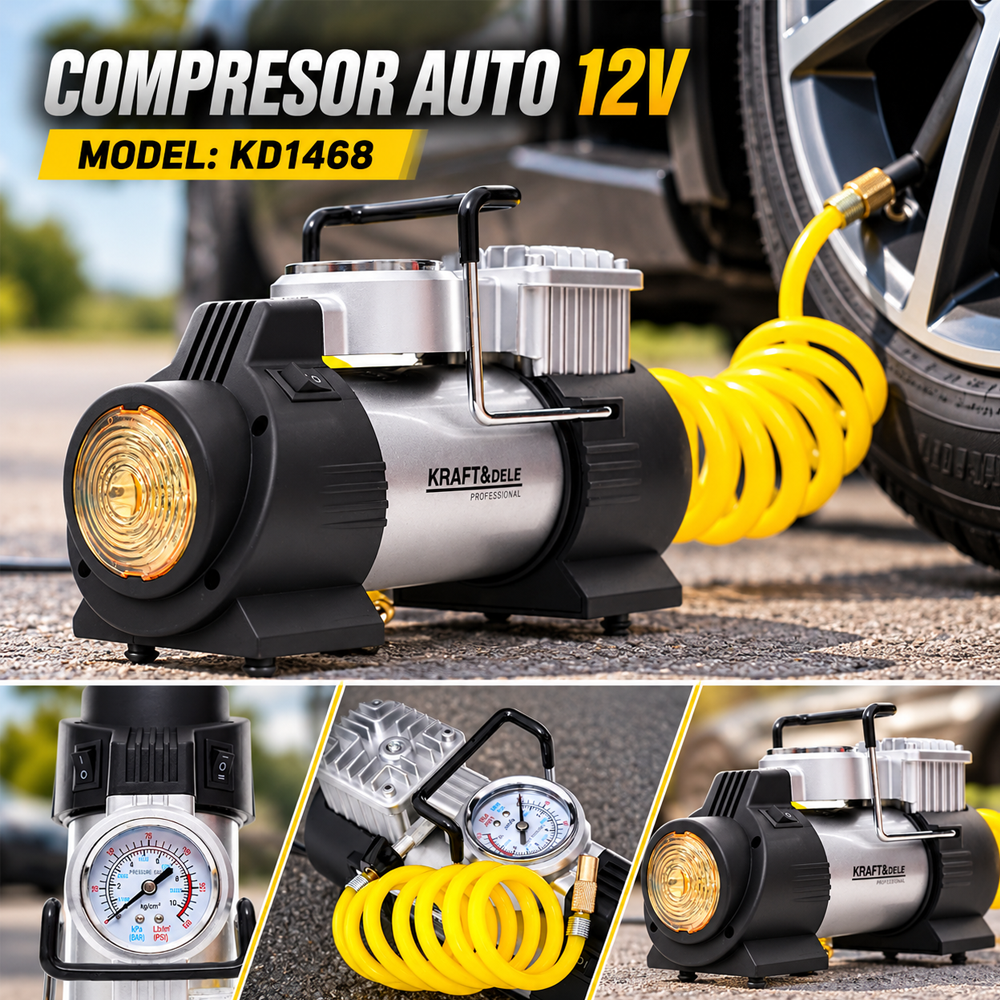 Compresor auto 12V, 190 W, 150 PSI, debit 40 l/min, lanternă LED, KD1468 [4]