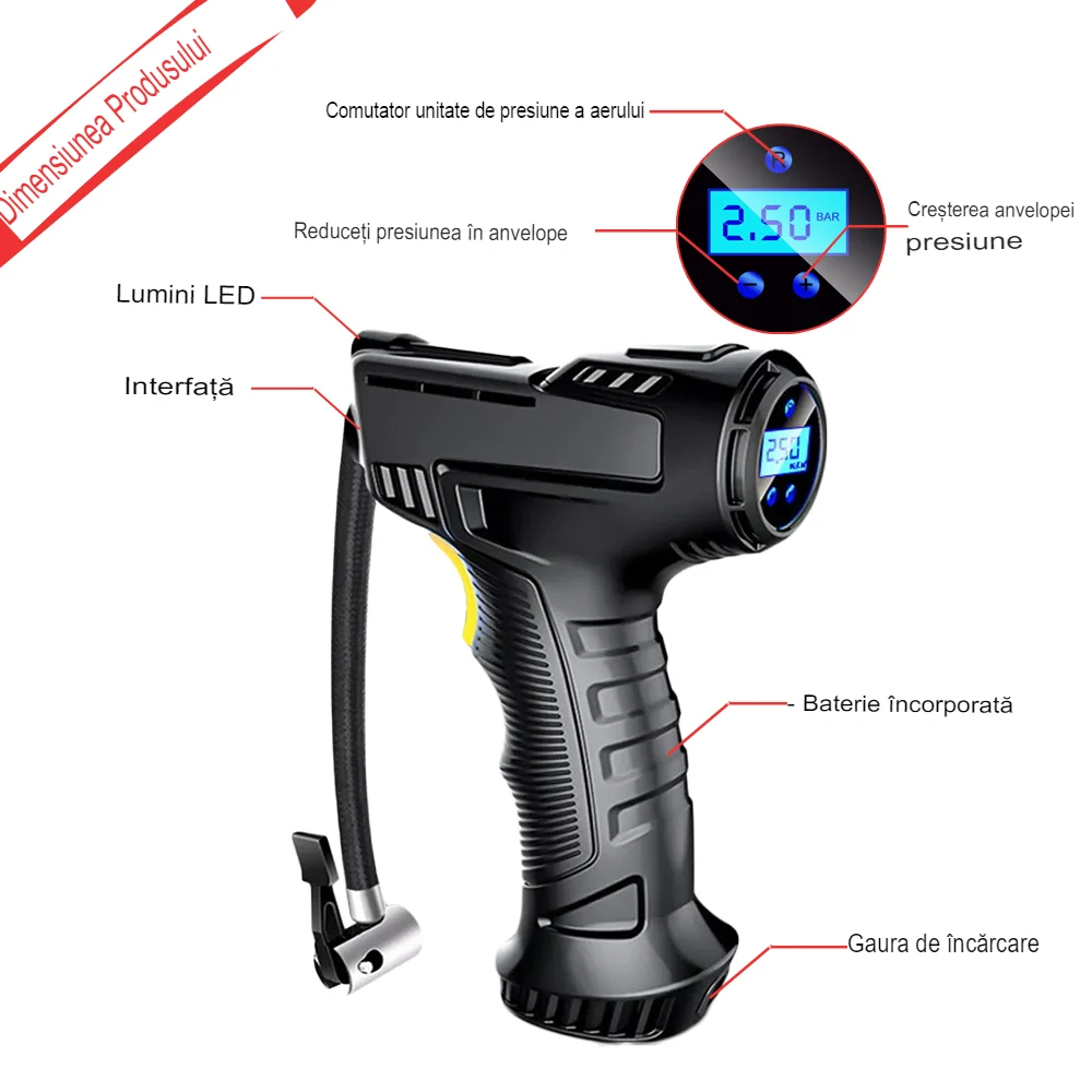 Compresor Auto si Moto cu Acumulator inclus, portabil, multifunctional 120W [1]