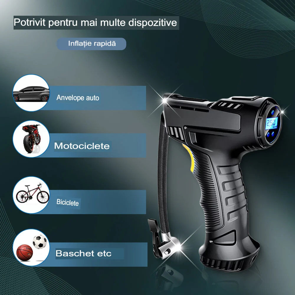 Compresor Auto si Moto cu Acumulator inclus, portabil, multifunctional 120W [5]