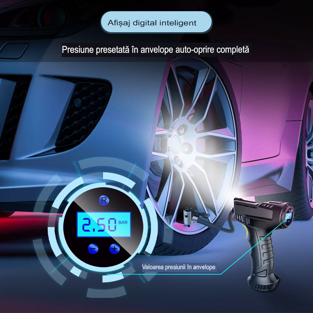 Compresor Auto si Moto cu Acumulator inclus, portabil, multifunctional 120W [7]