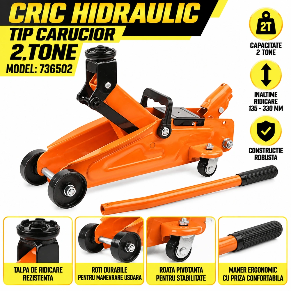Cric hidraulic tip cărucior 2T, ridicare 135–330 mm, 736502 [1]