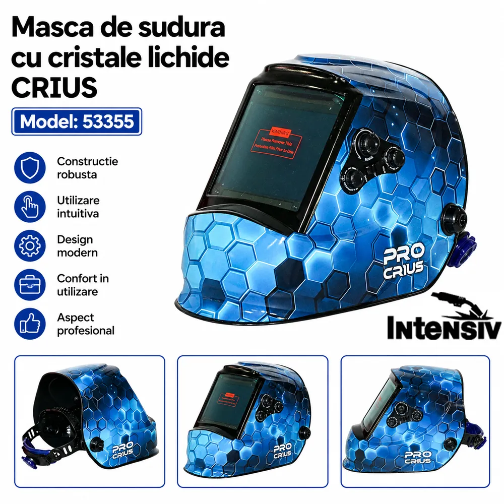 Mască automată de sudură industrială cu 4 senzori, True Color, vizor 100 × 93 mm și filtru DIN 9–13, CRIUS [3]