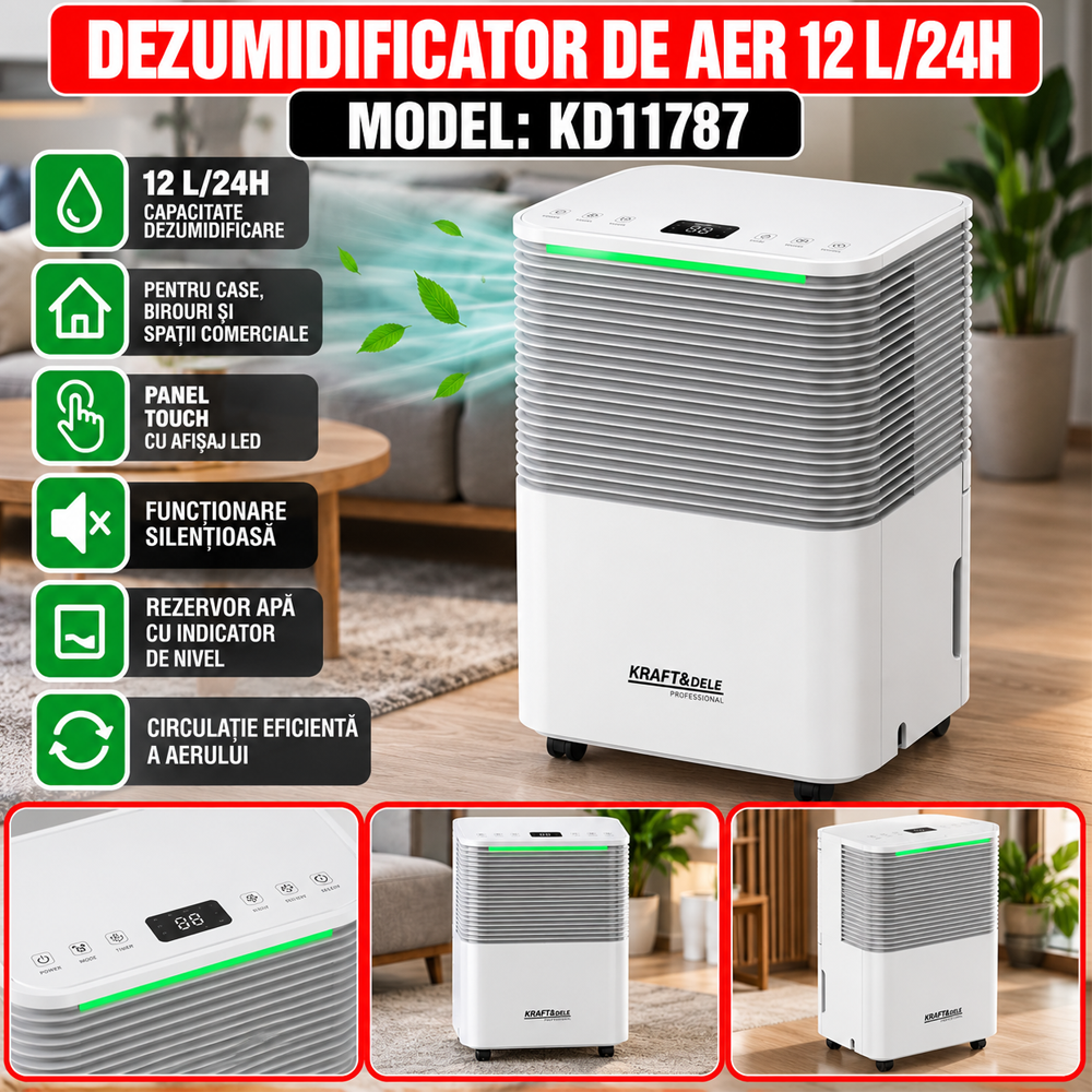 Dezumidificator de aer 12 L/24 h, 200 W, rezervor 2,5 L, afișaj digital, ≤38 dB, KD11787 [4]