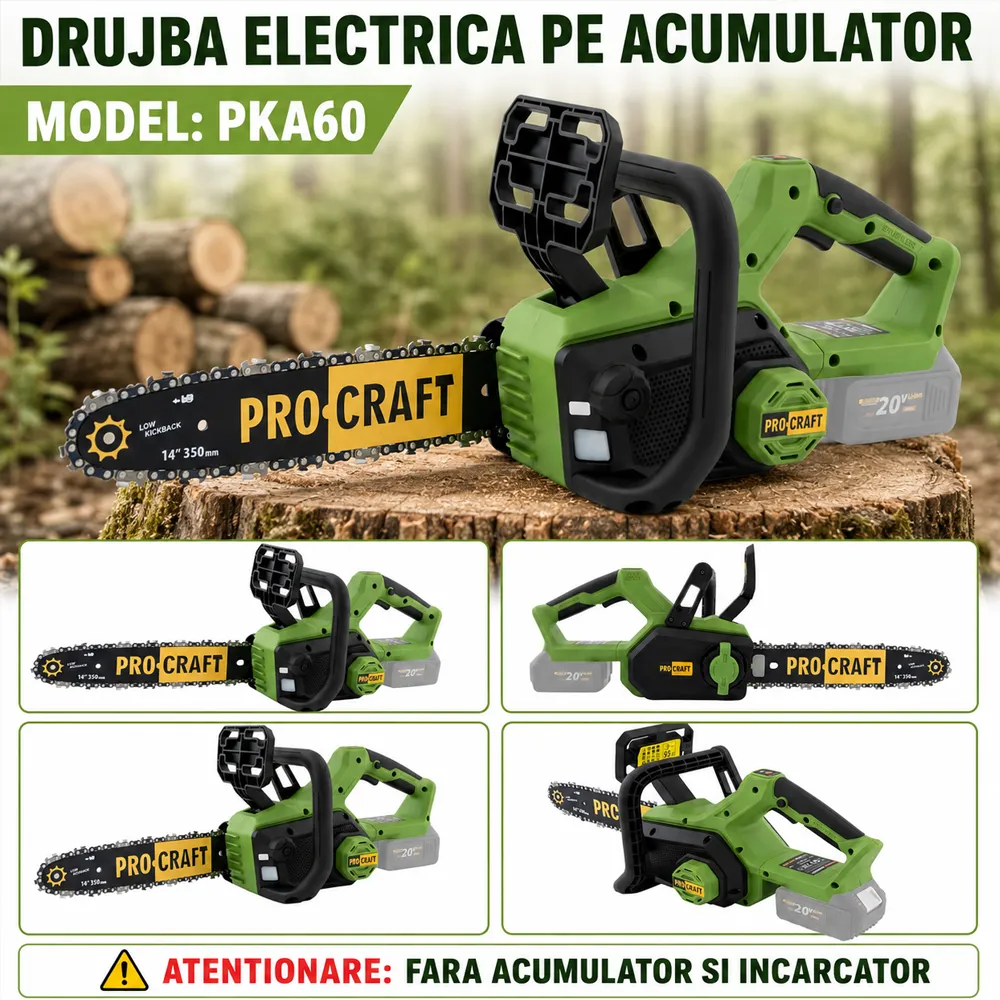 Drujbă pe acumulator 20V, motor Brushless, lamă 30 cm / 12", lanț 8 m/s, PKA60 [Fără acumulator și încărcător] [5]