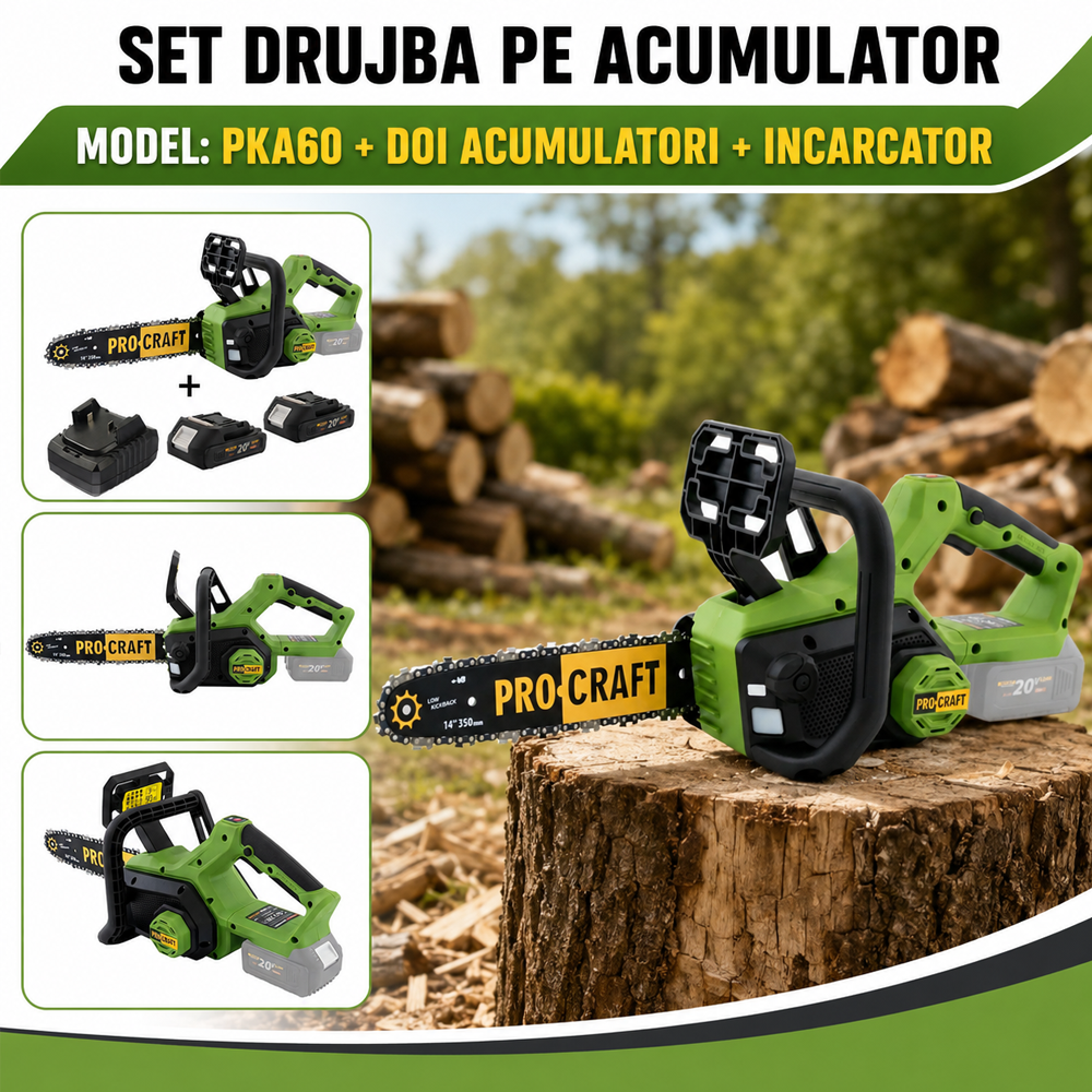 SET: Drujbă pe acumulator 20V, motor Brushless, lamă 30 cm / 12", lanț 8 m/s, PKA60 [Include: Doi acumulatori și încărcător] [6]