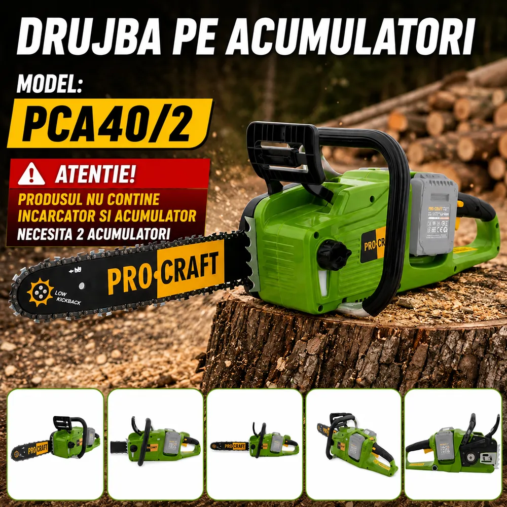 Drujbă pe acumulator PROCRAFT PCA/2 2x20V, 40V, lamă 35 cm, motor Brushless, PCA40/2 [Fără acumulator și încărcător] [5]