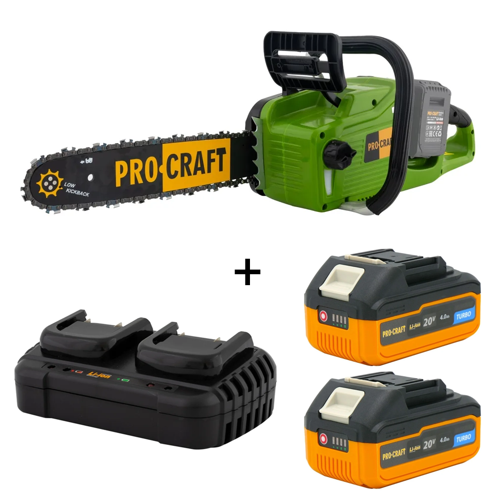 Drujbe electrice - SET: Drujbă pe acumulator PROCRAFT PCA/2 2x20V, 40V, lamă 35 cm, motor Brushless, PCA40/2 [Include: Doi acumulatori și încărcător]
