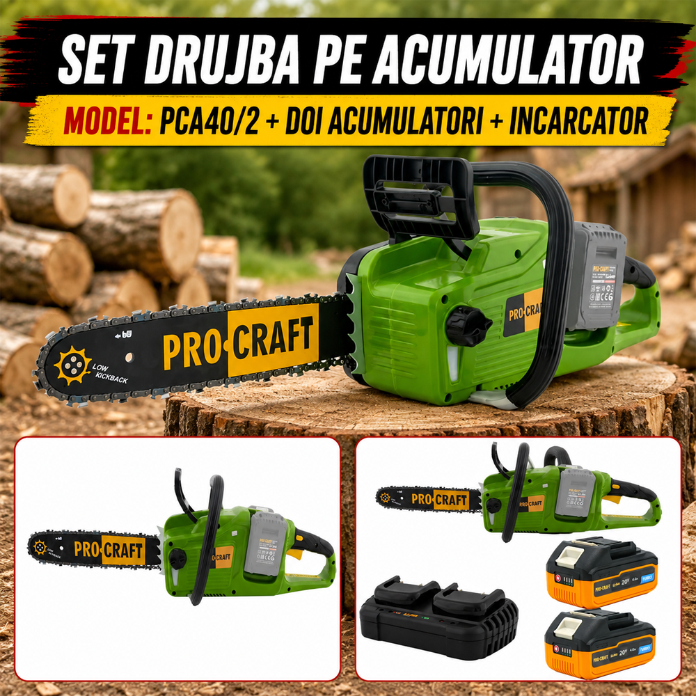 SET: Drujbă pe acumulator PROCRAFT PCA/2 2x20V, 40V, lamă 35 cm, motor Brushless, PCA40/2 [Include: Doi acumulatori și încărcător] [6]