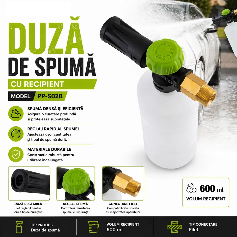 Duză de spumă cu recipient 600 ml și conectare pe filet, PP-S02B [3]