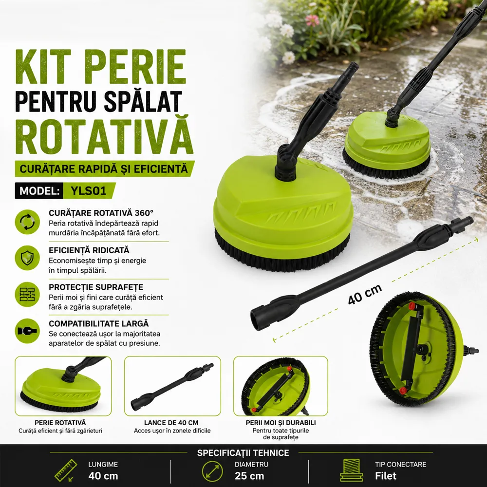 Perie rotativă pentru spălat pardoseala, diametru 25 cm, lance 40 cm, YLS01 [3]