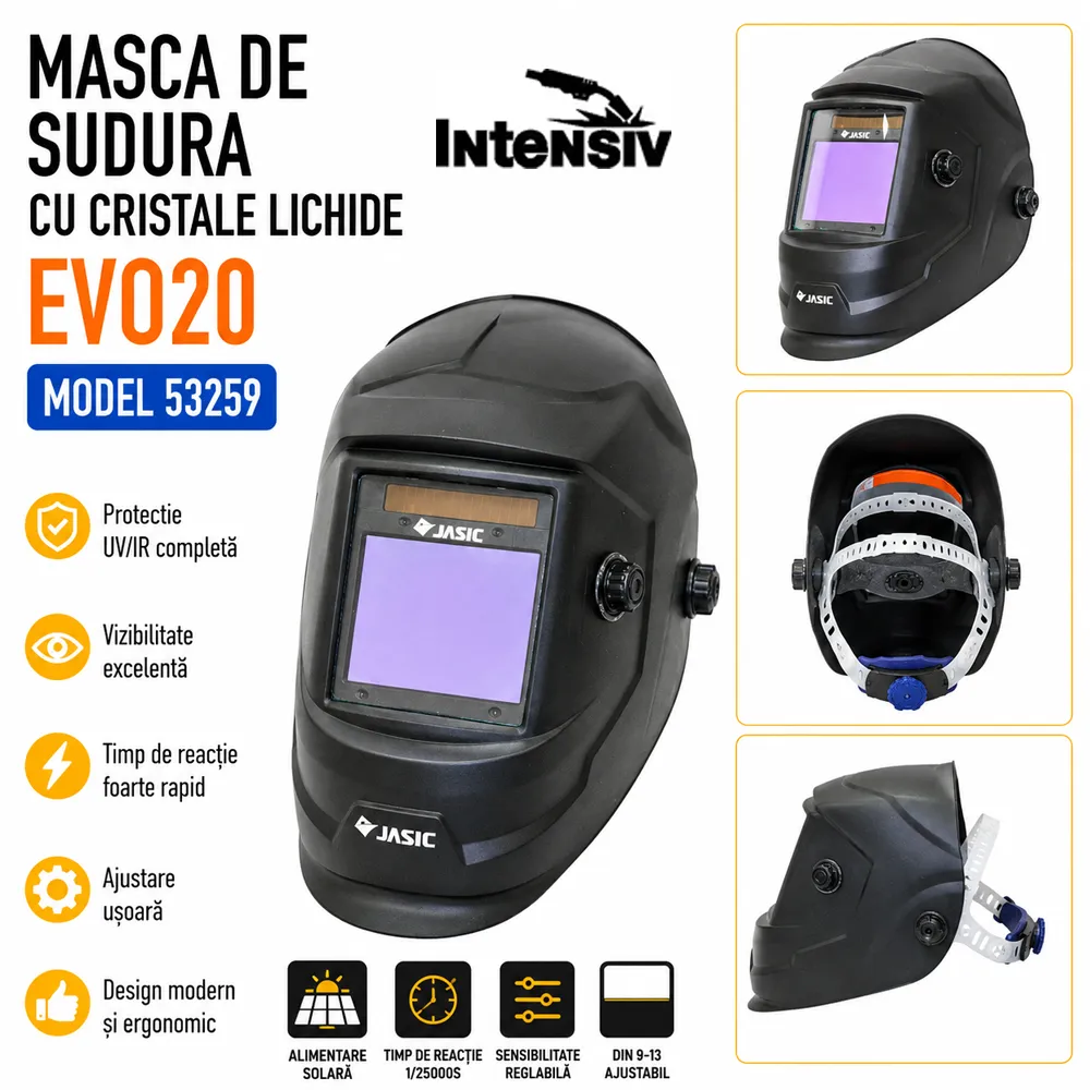 Mască automată de sudură cu 4 senzori, vizor 100 × 83 mm și filtru DIN 5–13, EVO20 [3]