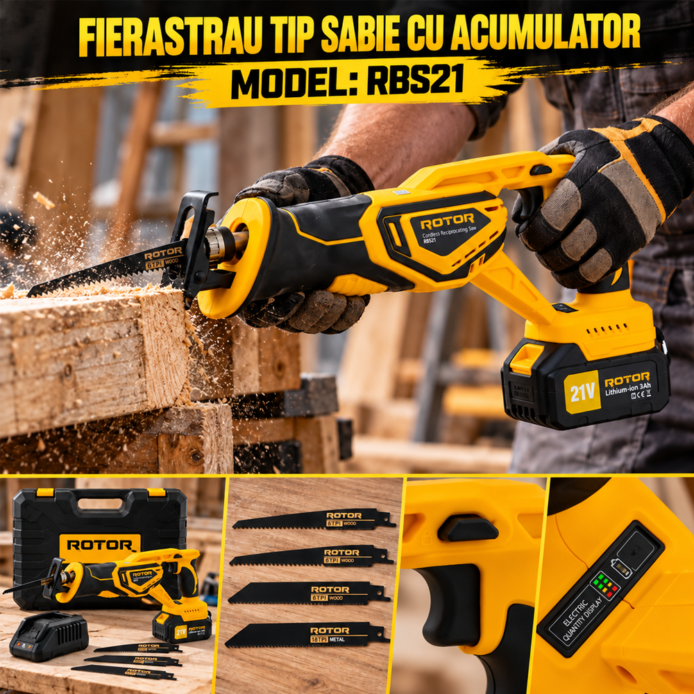 Fierăstrău tip sabie pe acumulator 21V 3Ah, 750 W, Brushless, 2900 curse/min, RBS21 [5]