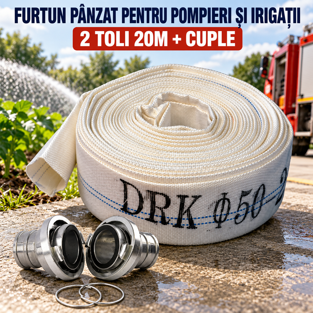 SET: Furtun pânzat pentru pompieri și irigații, 2", 50 mm, 20 m, 10 bar + Cuple [3]