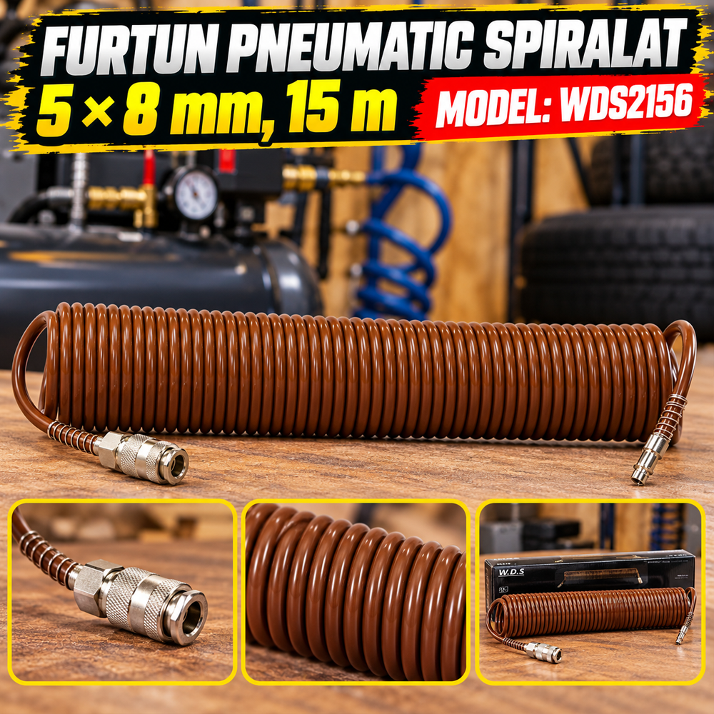 Furtun pneumatic spiralat 5 × 8 mm, 15 m, presiune de lucru 8 bar, WDS2156 [4]