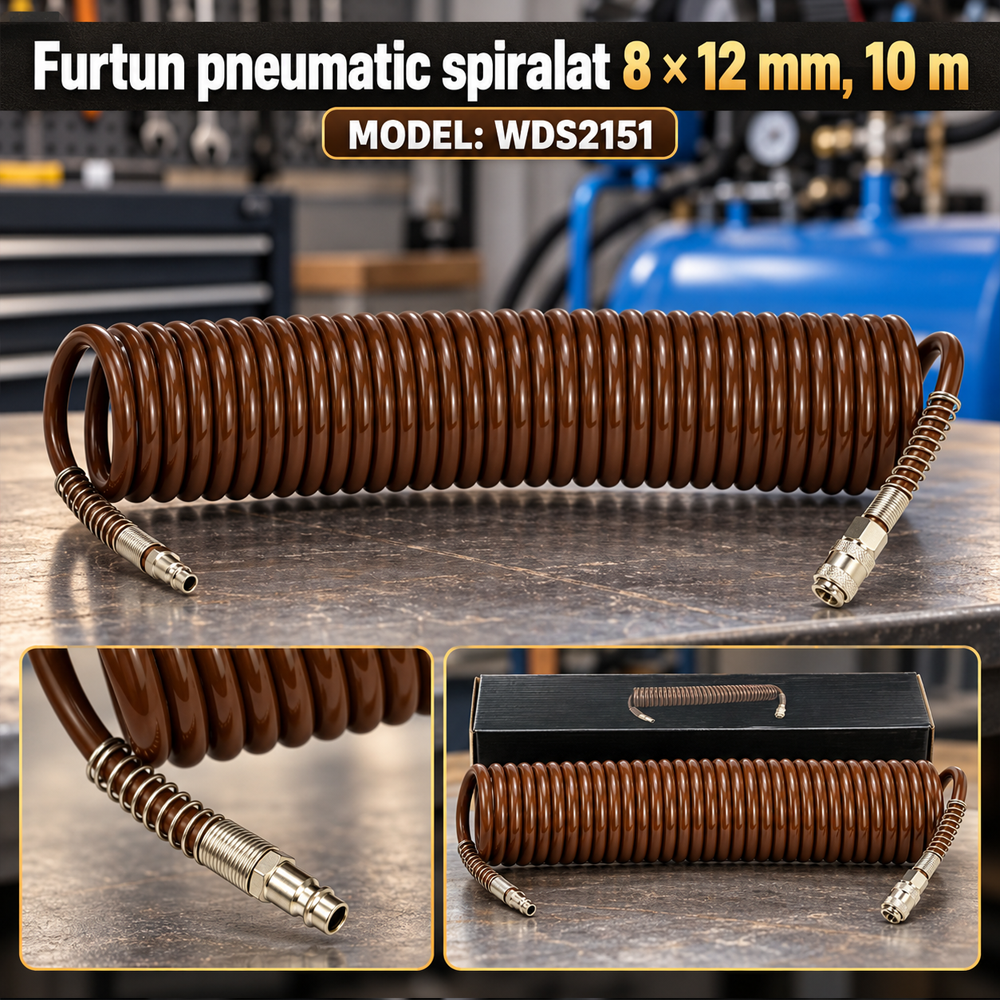 Furtun pneumatic spiralat 8 × 12 mm, 10 m, presiune de lucru 8 bar, WDS2151 [4]