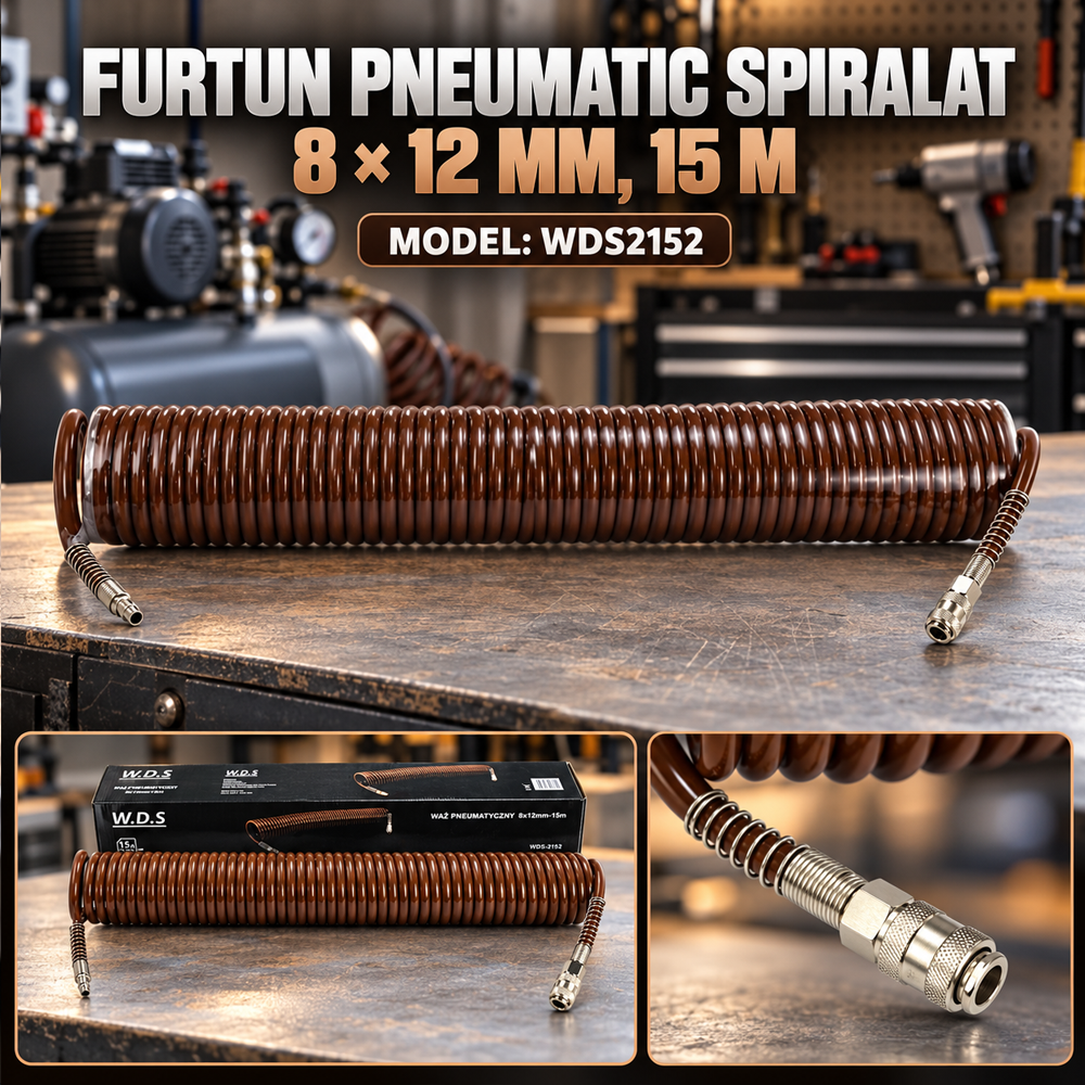 Furtun pneumatic spiralat 8 × 12 mm, 15 m, presiune de lucru 8 bar, WDS2152 [4]