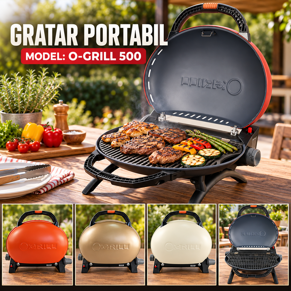 Accesorii Diverse - Grătar portabil pe gaz, 2,7 kW, aprindere automată, suprafață gătit 1065 cm², O-GRILL 500