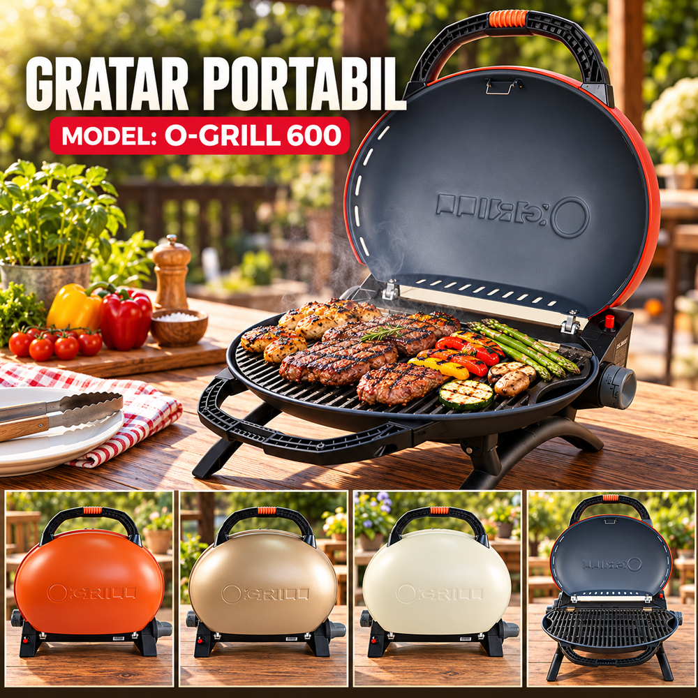 Accesorii Diverse - Grătar portabil pe gaz, 3,2 kW, aprindere automată, suprafață gătit 1450 cm², O-GRILL 600