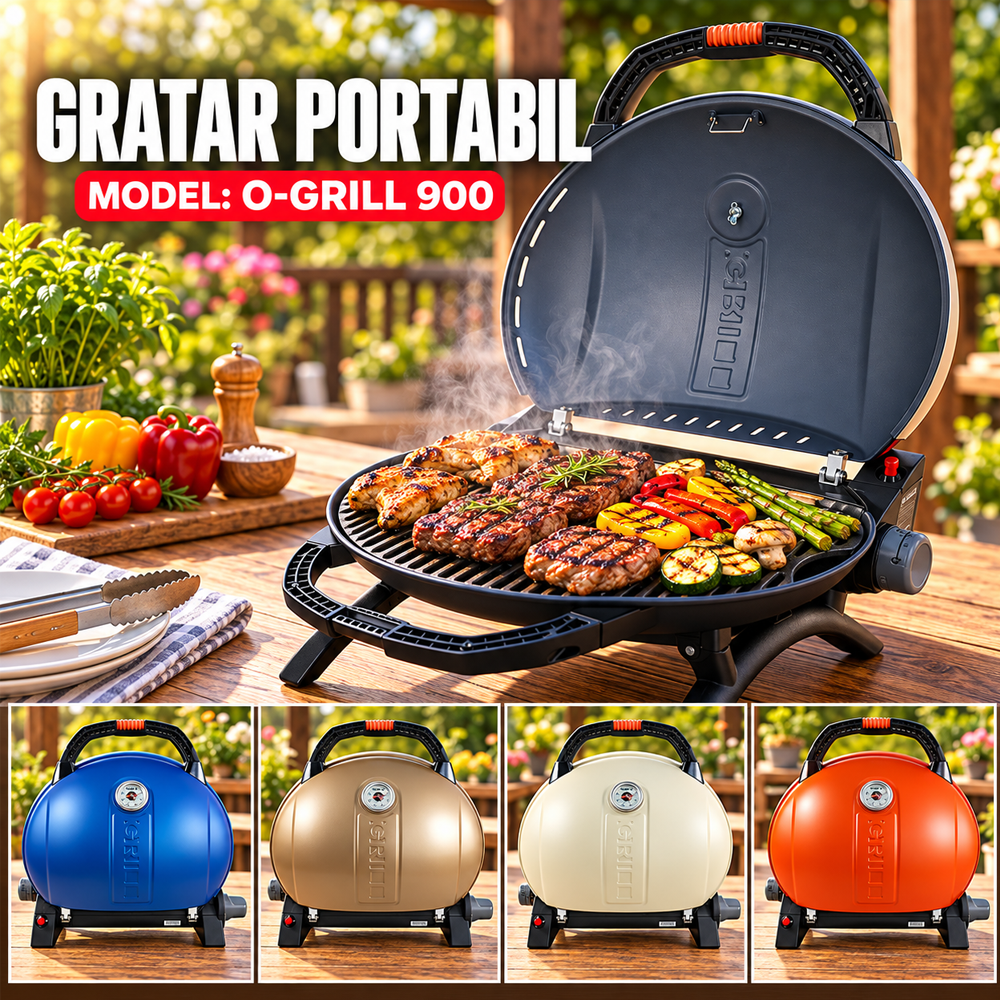Accesorii Diverse - Grătar portabil pe gaz, 3,2 kW, aprindere automată, suprafață gătit 1450 cm², O-GRILL 900