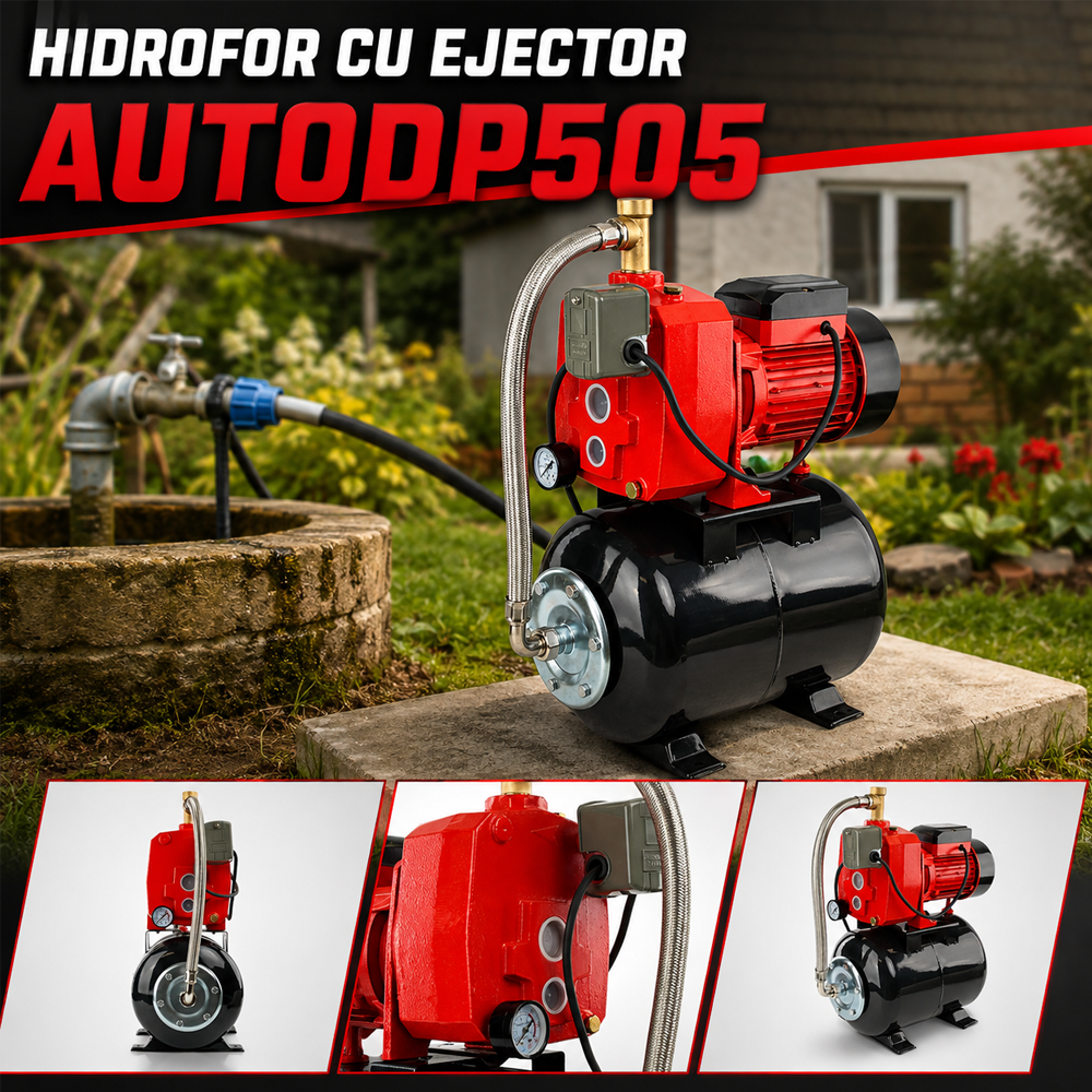 Hidrofor cu ejector 1250W, rezervor 24 L, debit 100 l/min, aspirație 40 m, AutoDP505 [4]