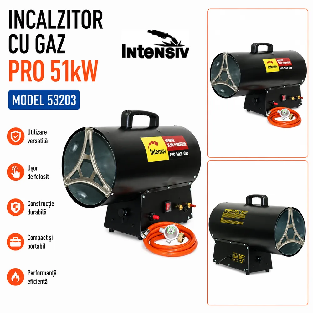 Încălzitor pe gaz GPL 30–51 kW, debit aer 650 m³/h, aprindere piezo și protecție termică, PRO 51 kW Gaz [2]