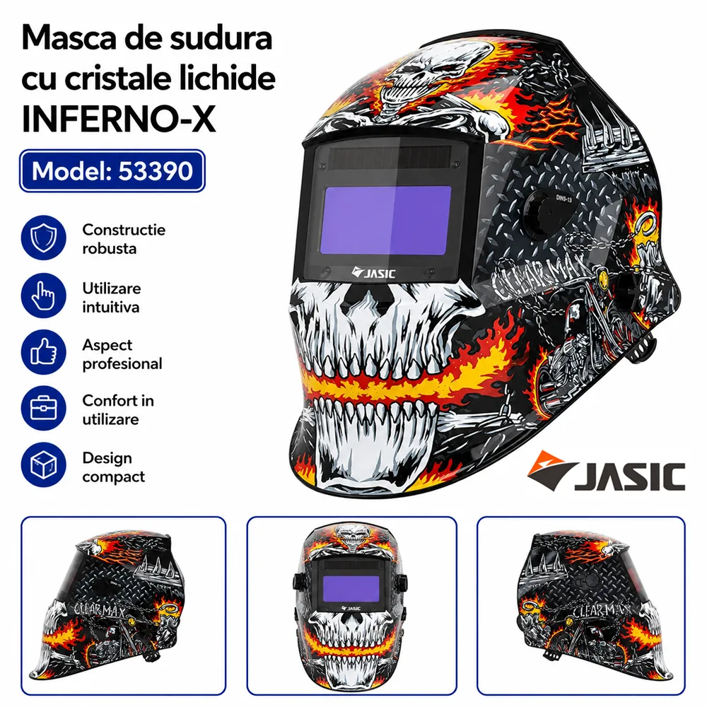 Mască automată de sudură cu 4 senzori, clasă optică 1/1/1/1 și filtru DIN 9–13, INFERNO-X [3]