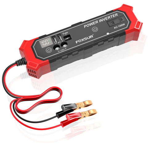 Invertor Auto 100W, Transformator 12V DC la 230V AC, Alimentare Brichetă sau Clești Baterie, FOXSUR [2]