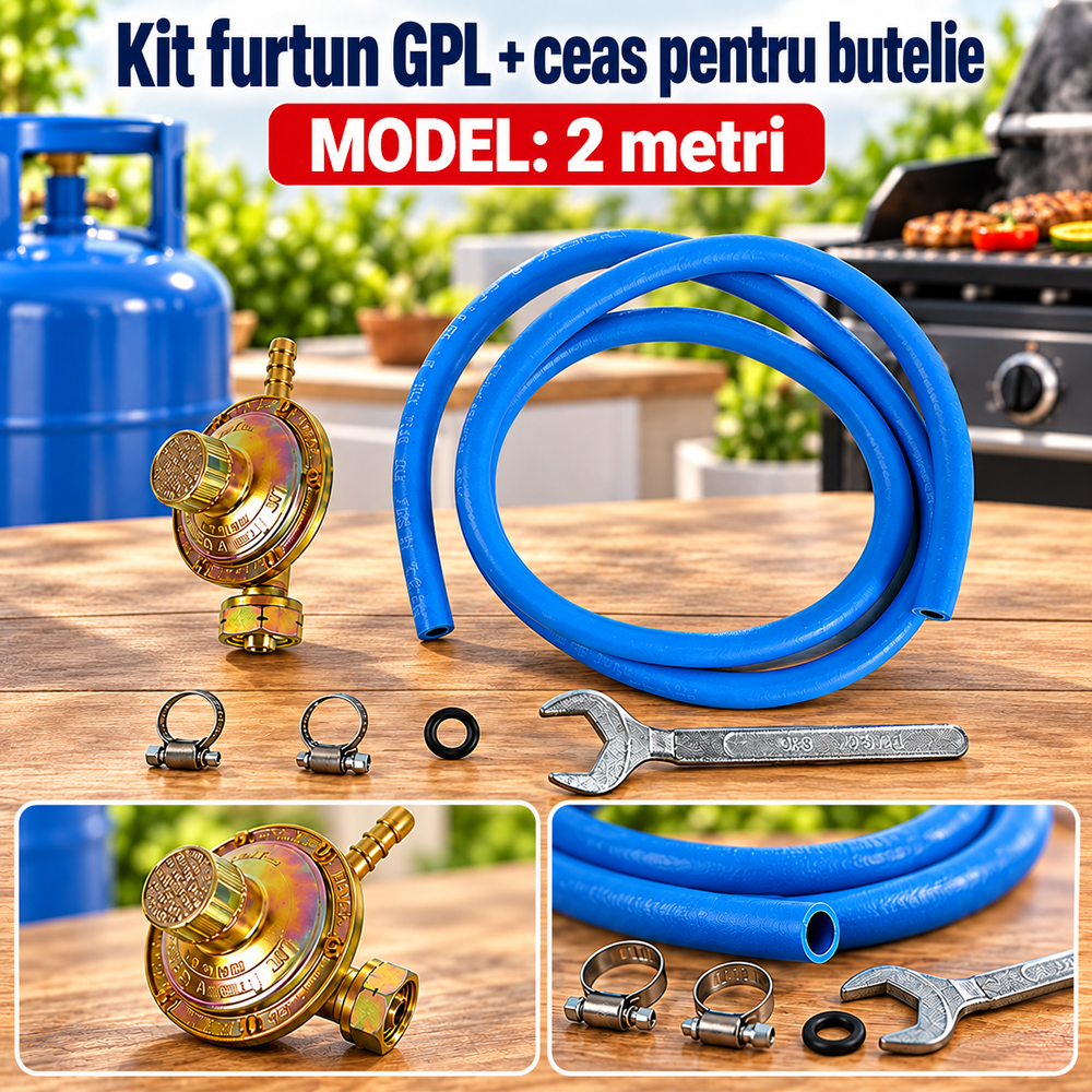 Kit furtun GPL + ceas pentru butelie, lungime 2 m [1]