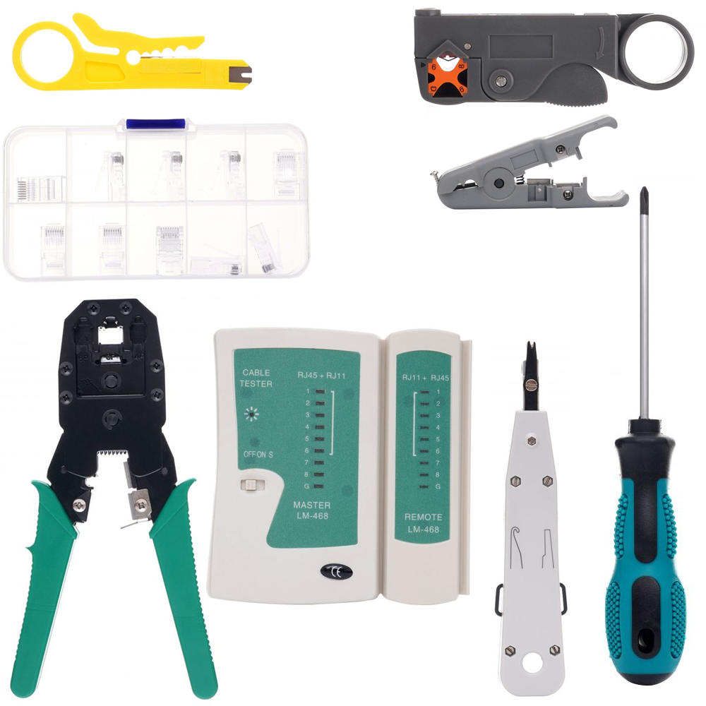 Kit scule pentru rețea, 9 piese, tester cablu, clește sertizare RJ45, accesorii, KD10880 [2]