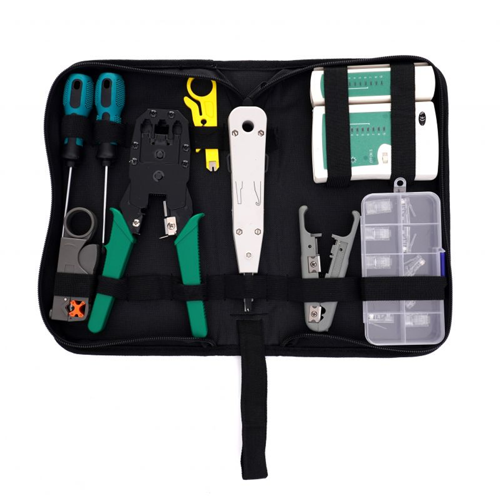 OFERTA ZILEI - Kit scule pentru rețea, 9 piese, tester cablu, clește sertizare RJ45, accesorii, KD10880