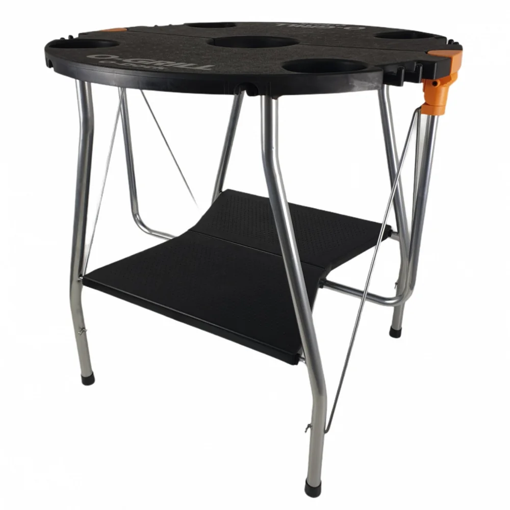 Accesorii Diverse - Masă pliabilă pentru grătar, diametru 640 mm, raft depozitare și cârlige integrate, O-DOCK