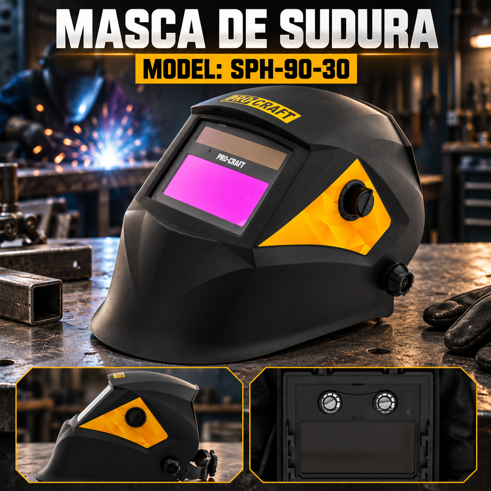 Mască de sudură automată, 2 senzori de arc, fereastră 93 x 43 mm, protecție UV-IR 16, SHP-90-30 [3]