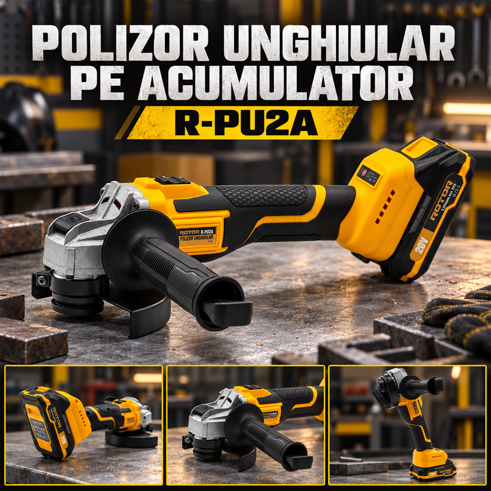Polizor unghiular cu acumulator 20V, 1000W, disc 125 mm, Brushless, 9800 rpm, R-PU2A [8]