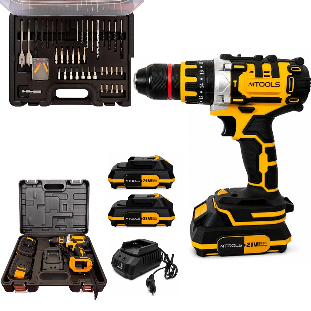 Mașini de găurit și înșurubat - Mașină de găurit și înșurubat cu acumulator 21V, 50 Nm, mandrină 13 mm, 2 baterii + 46 accesorii, BS6018