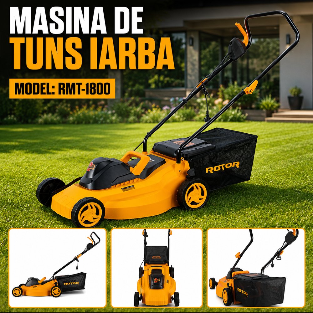 Mașină de tuns iarba electrică 1800W, 3200 rpm, lățime tăiere 40 cm, colector 35 L, RMT-1800 [4]